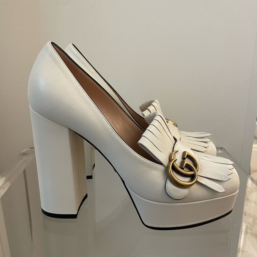Gucci Marmont High Heel Loafer in Cream 8.5